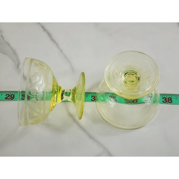 Hazel Atlas Sherbet Glasses Cloverleaf Yellow Footed 30s Depression Glass 3 1/4" - Picture 13 of 13
